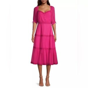Rachel Parcell Puff Sleeve Tiered Chiffon Midi Dress XS